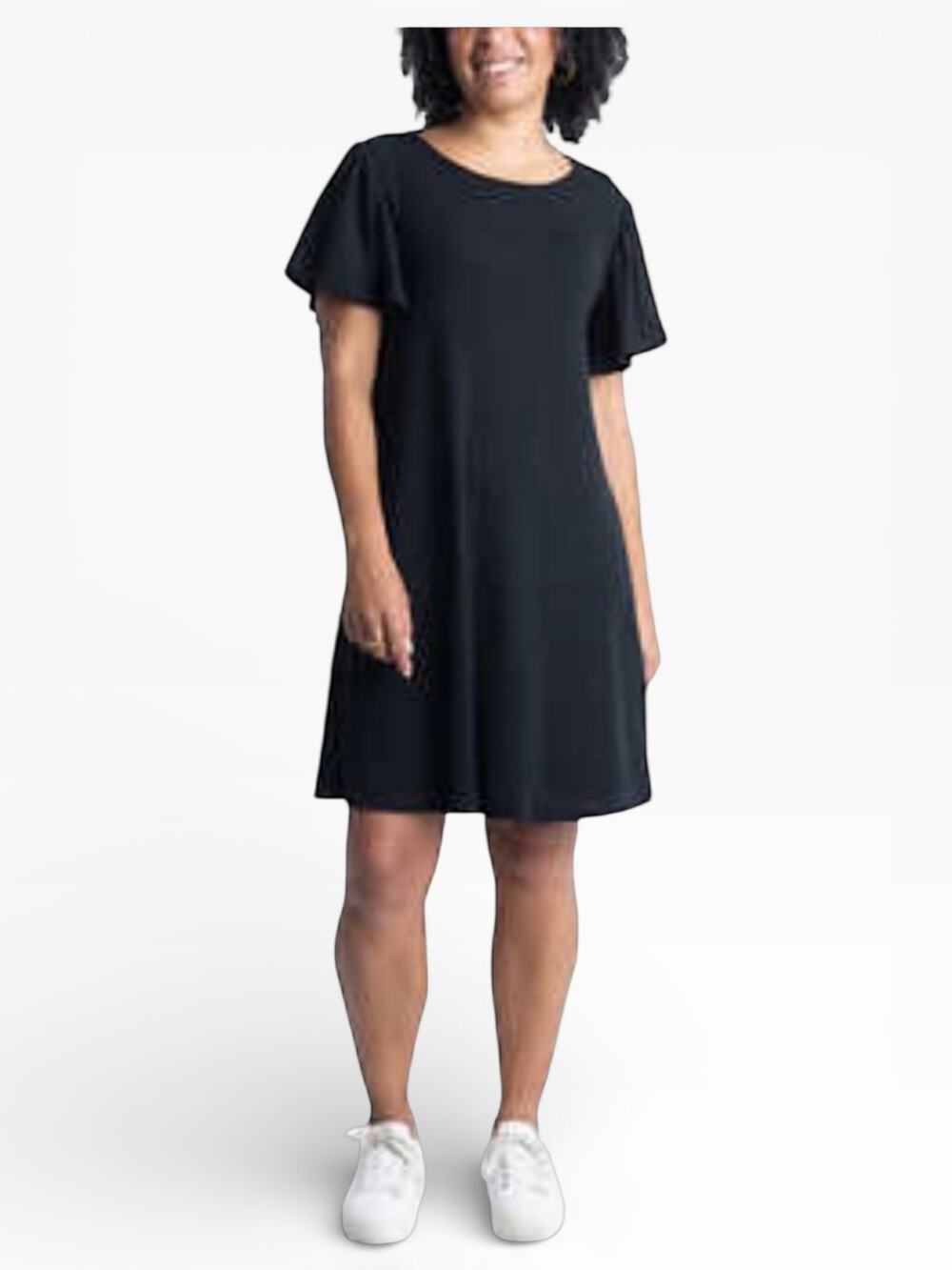 Ecothreads Flutter Sleeve Dress Women’s L Black NWT